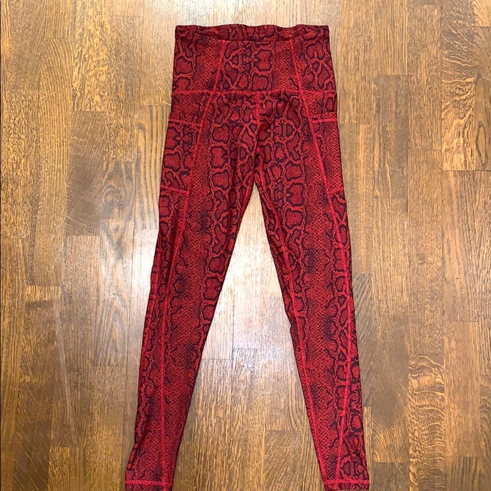 Red animal print workout leggings